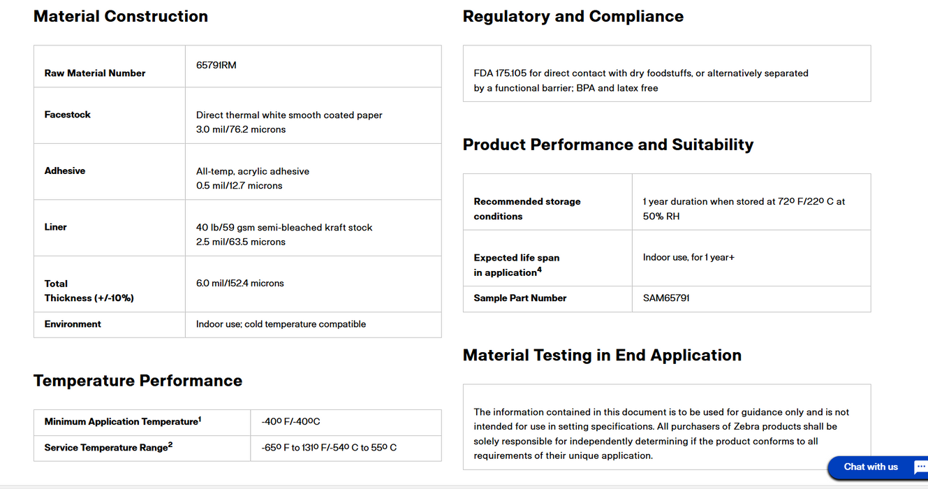 Zebra Z-Perform 2000D Direct Thermal Paper Label (Industrial)