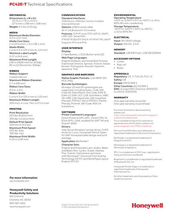 Honeywell PC42E-T Desktop Thermal Transfer Barcode Printer
