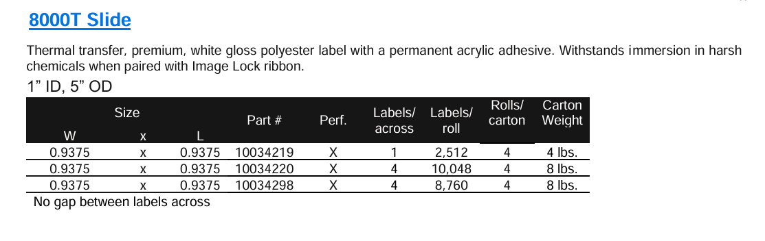 Zebra 8000T Slide Barcode Label (Desktop Printers)